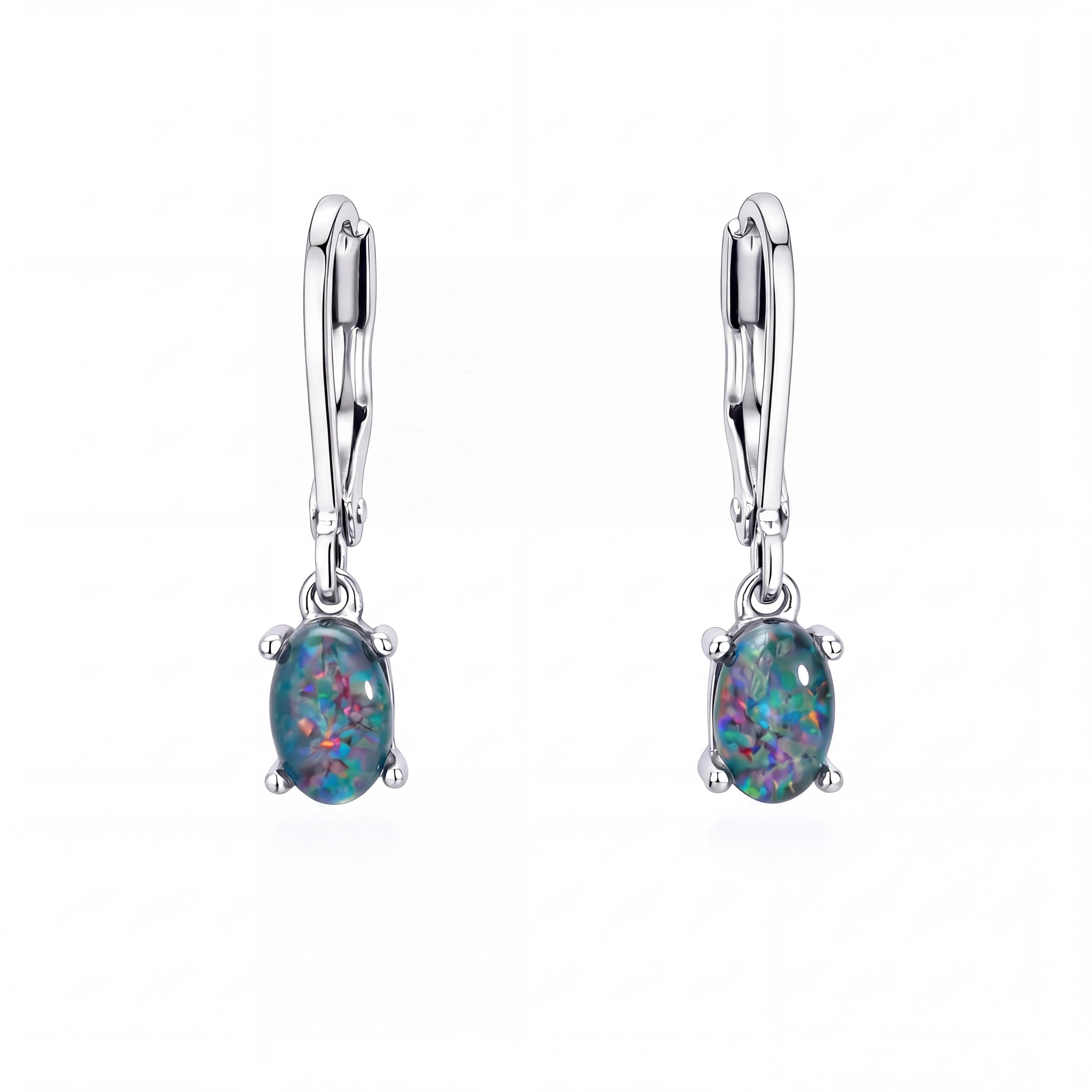 Triplet Opal Earrings in Stainless Steel - Multicolour - Australian Opal Cutters and Pearl Divers