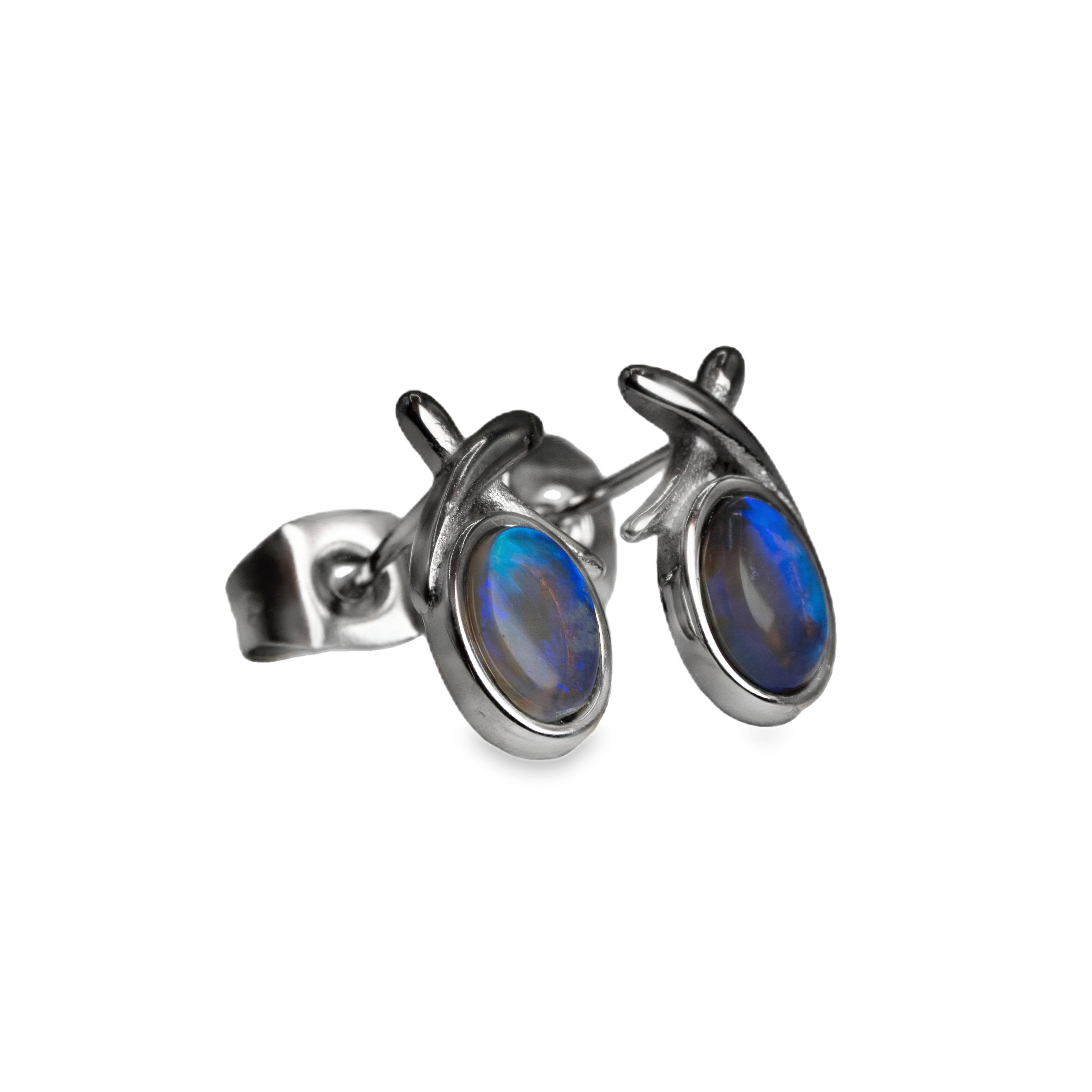 Black Opal Earrings in Stainless Steel - Green-Blue