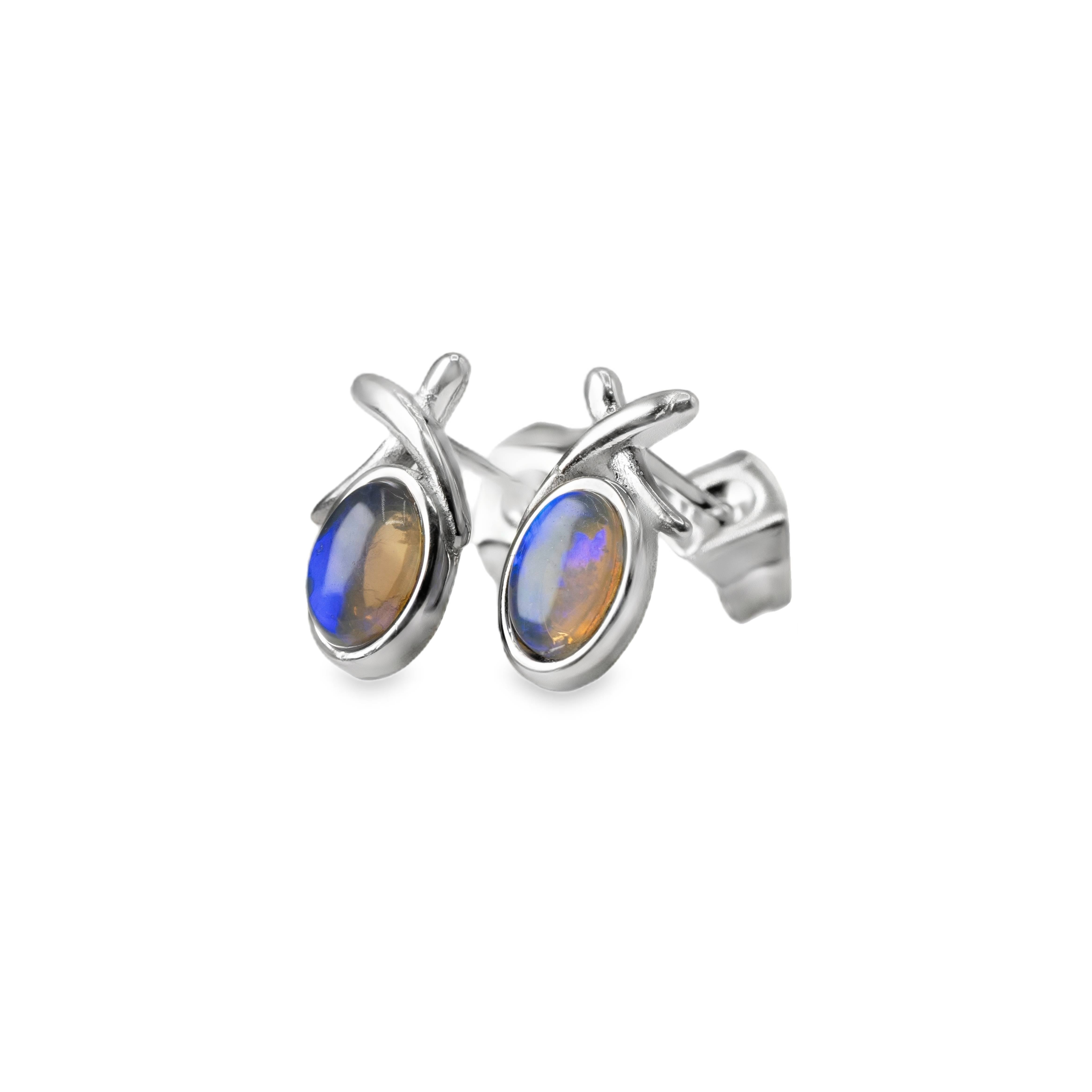 Black Opal Earrings in Stainless Steel - Green-Blue