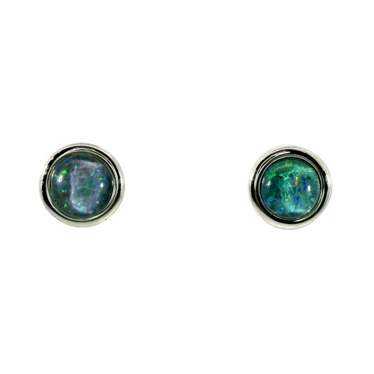 Triplet Opal Earrings in Stainless Steel - Green-Blue