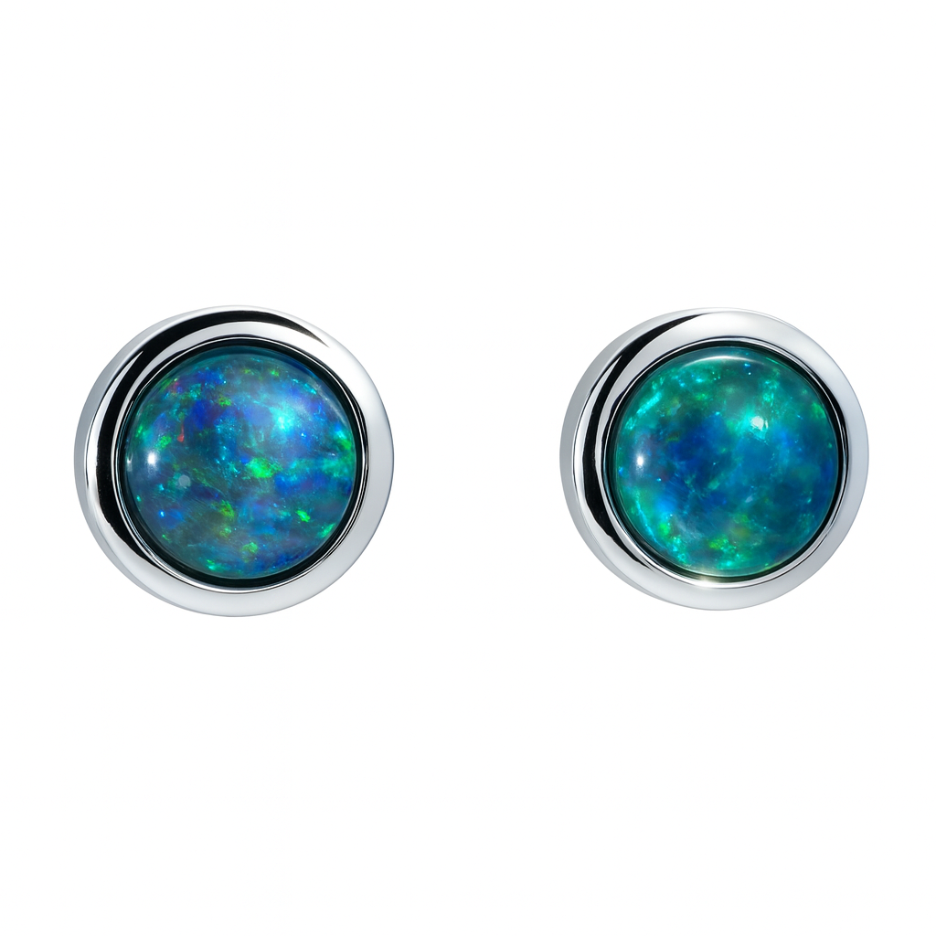 Triplet Opal Earrings in Stainless Steel - Blue-Green BG