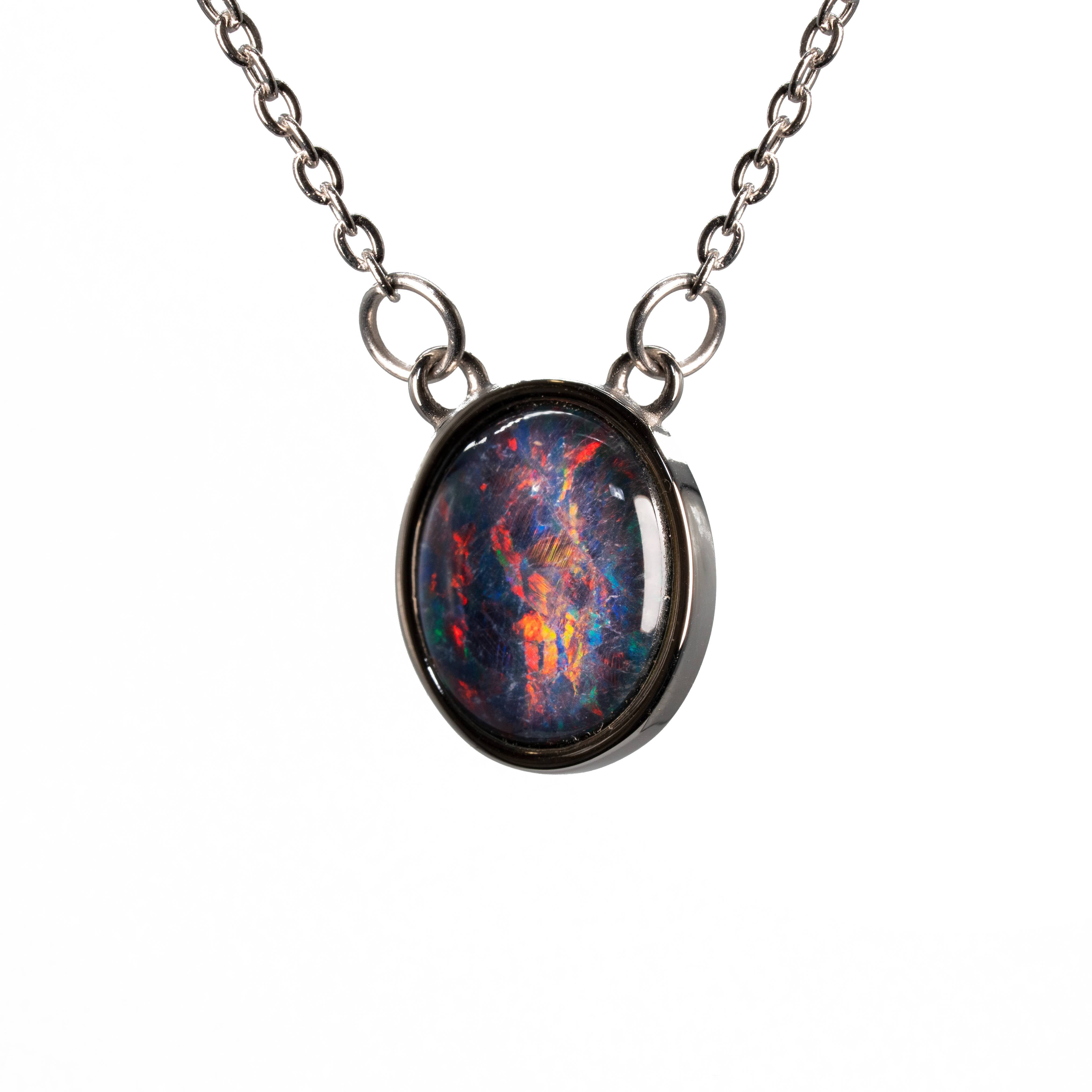Triplet Opal Pendant in Stainless Steel - Multicolour