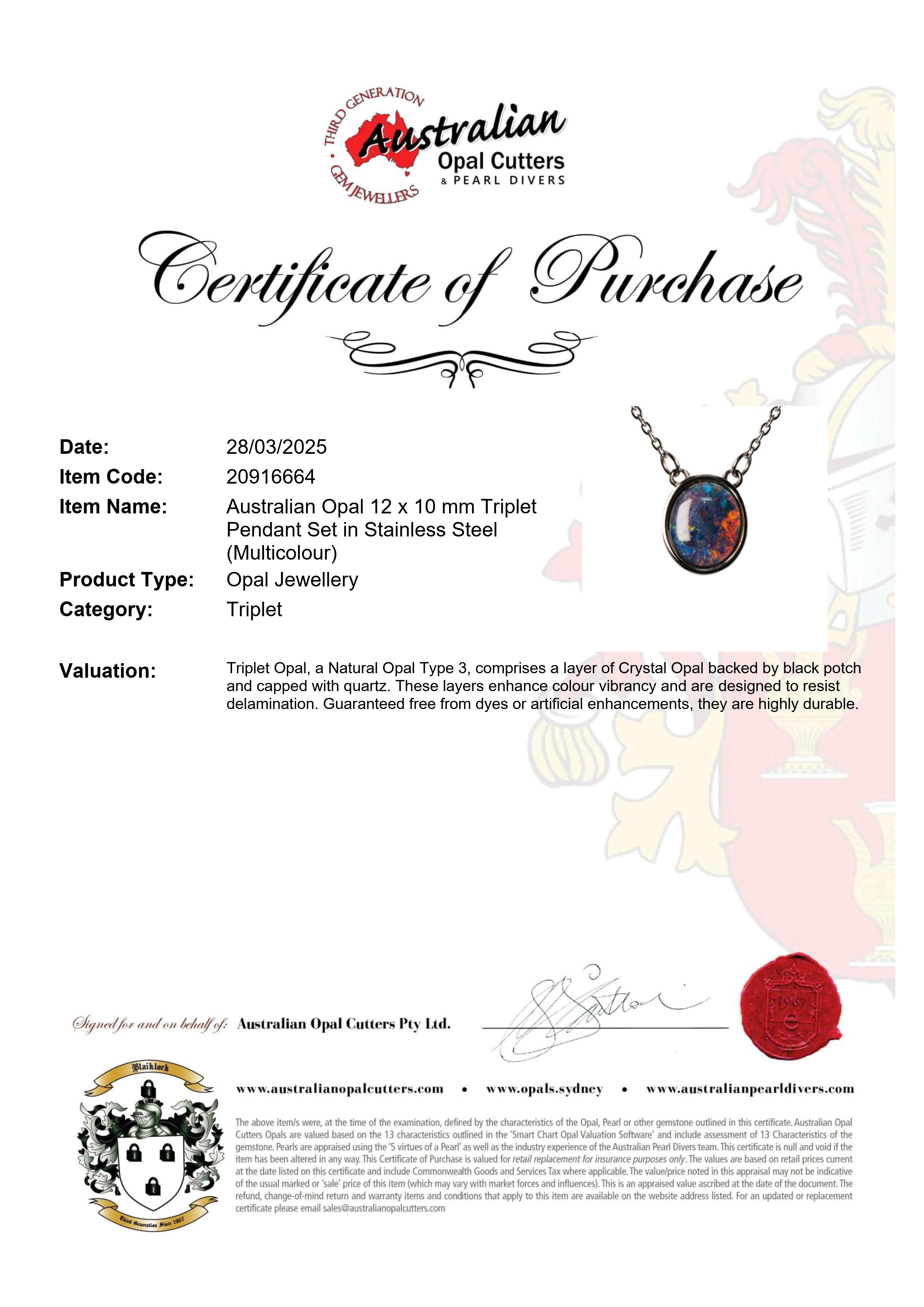 Triplet Opal Pendant in Stainless Steel - Multicolour