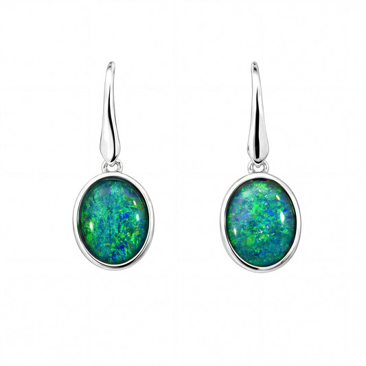 Triplet Opal Earrings in 925 Sterling Silver - Green and Blue - Australian Opal Cutters and Pearl Divers