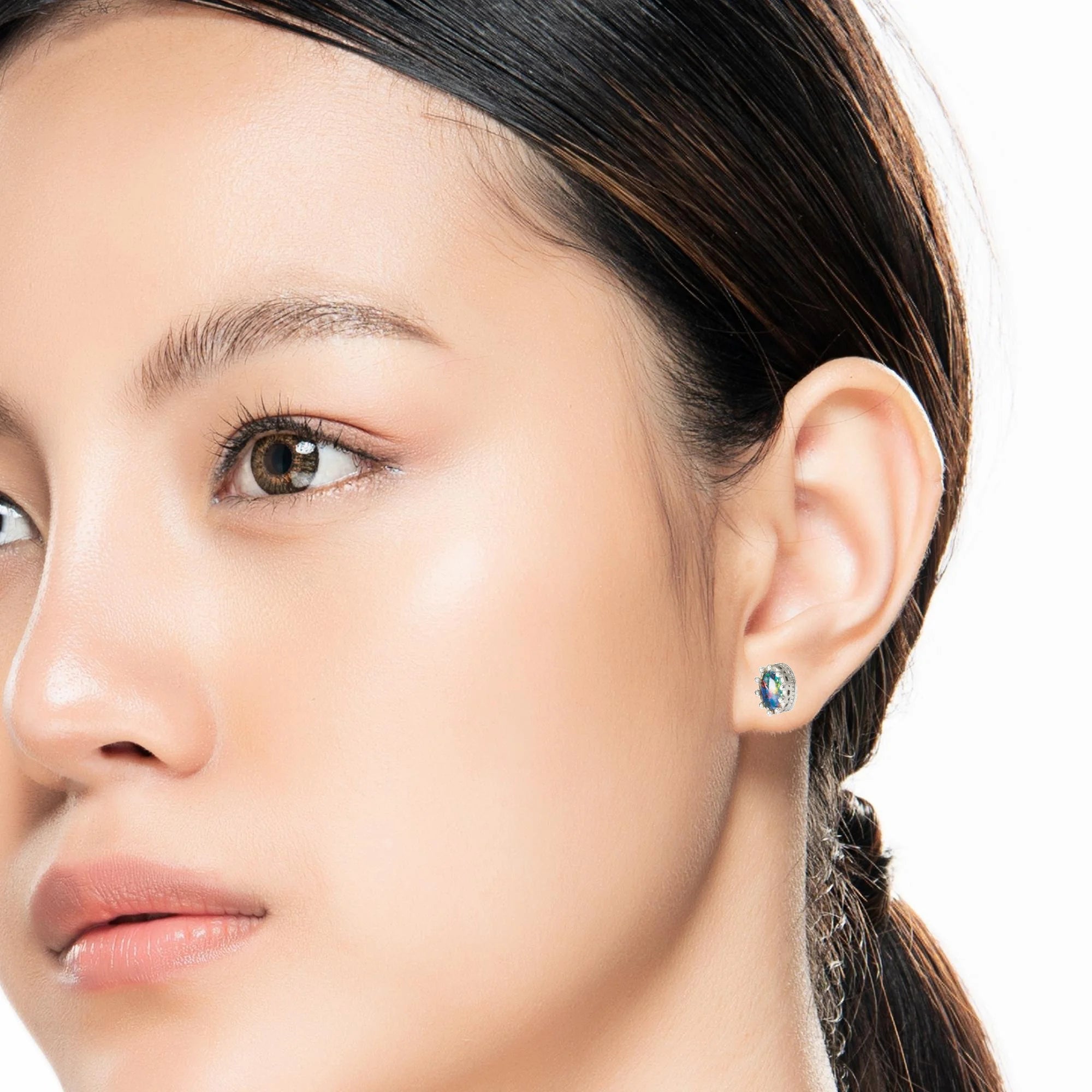 Triplet Opal Earrings in 925 Sterling Silver - Multicolour