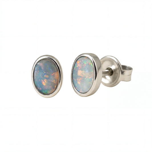 Light Opal Earrings in 925 Sterling Silver - Multicolour