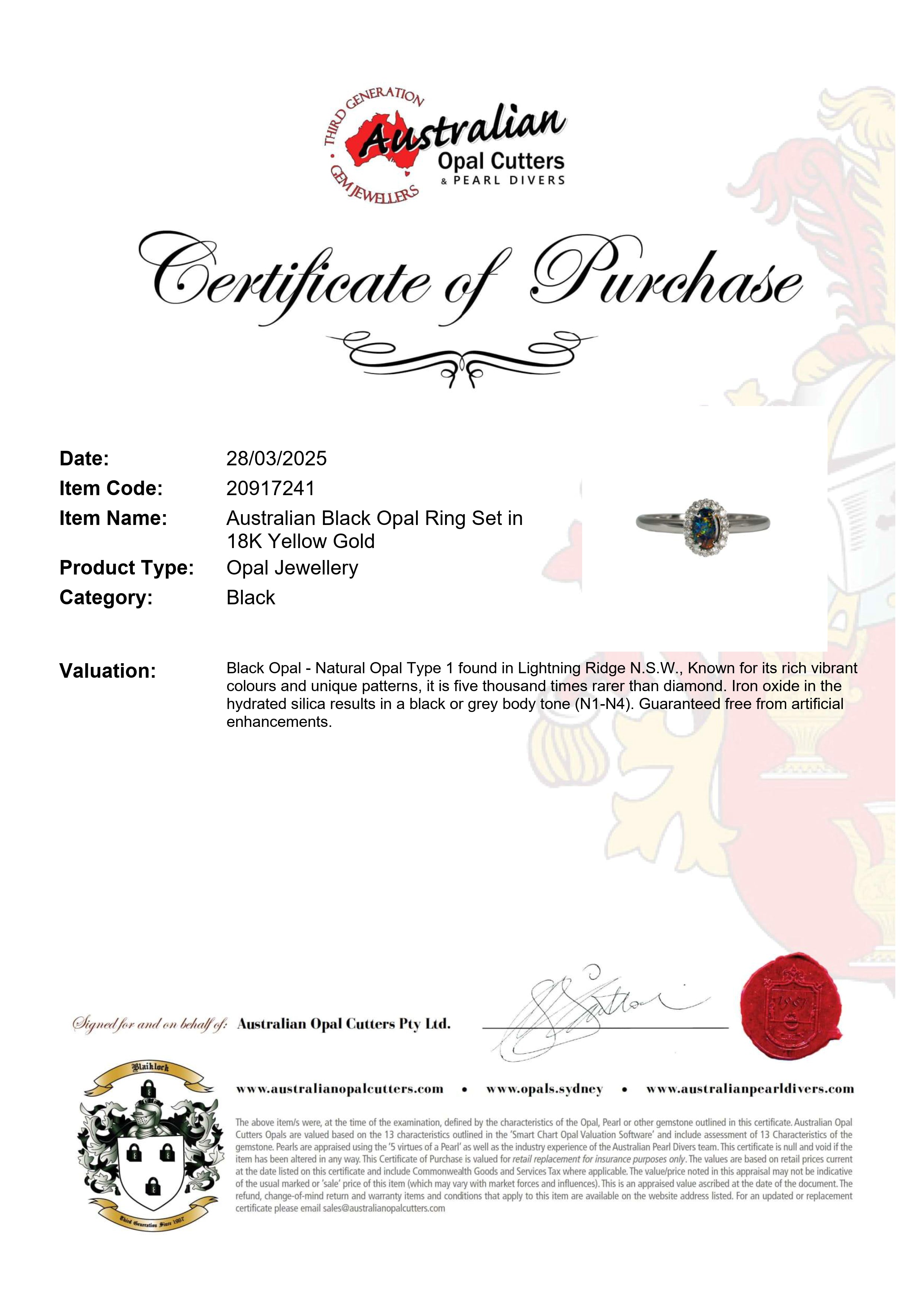 Black Opal Ring in 18K White Gold - Multicolour