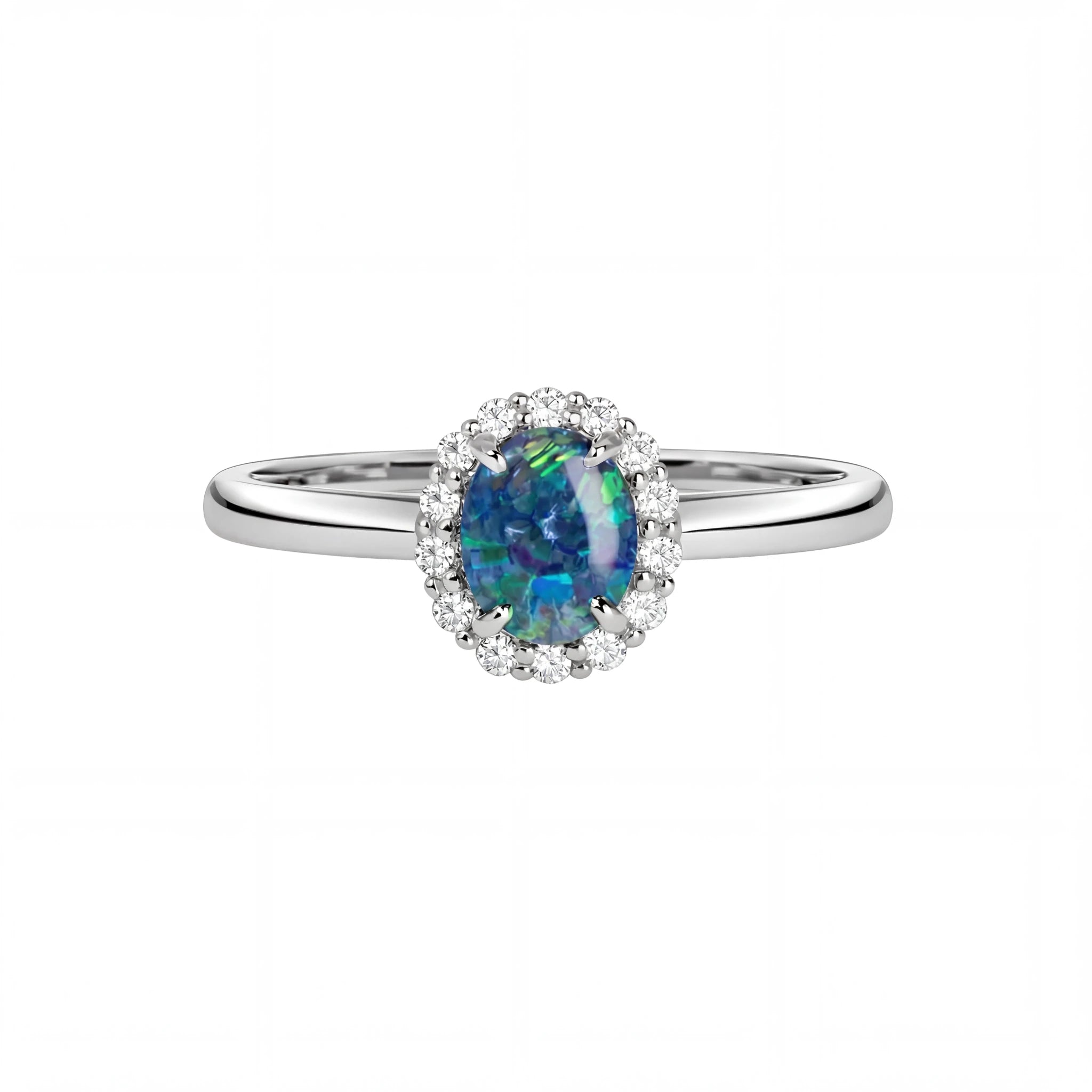 Black Opal Ring in 18K White Gold - Green-Blue - Australian Opal Cutters and Pearl Divers