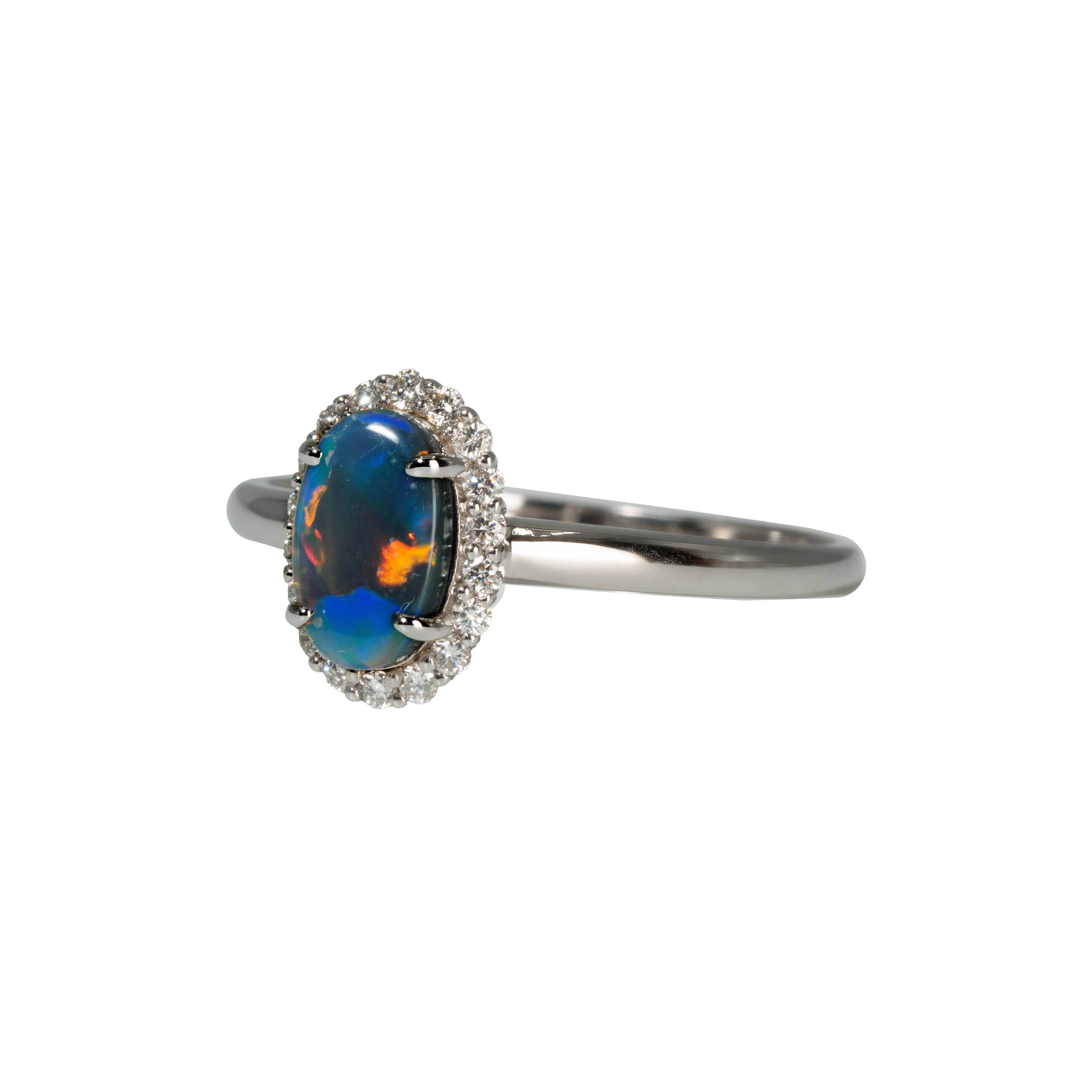 Black Opal Ring in 18K White Gold - Multicolour