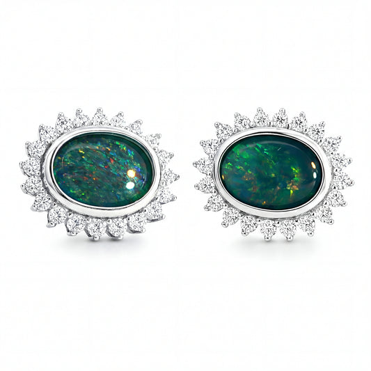 Triplet Opal Earrings in 925 Sterling Silver - Multicolour