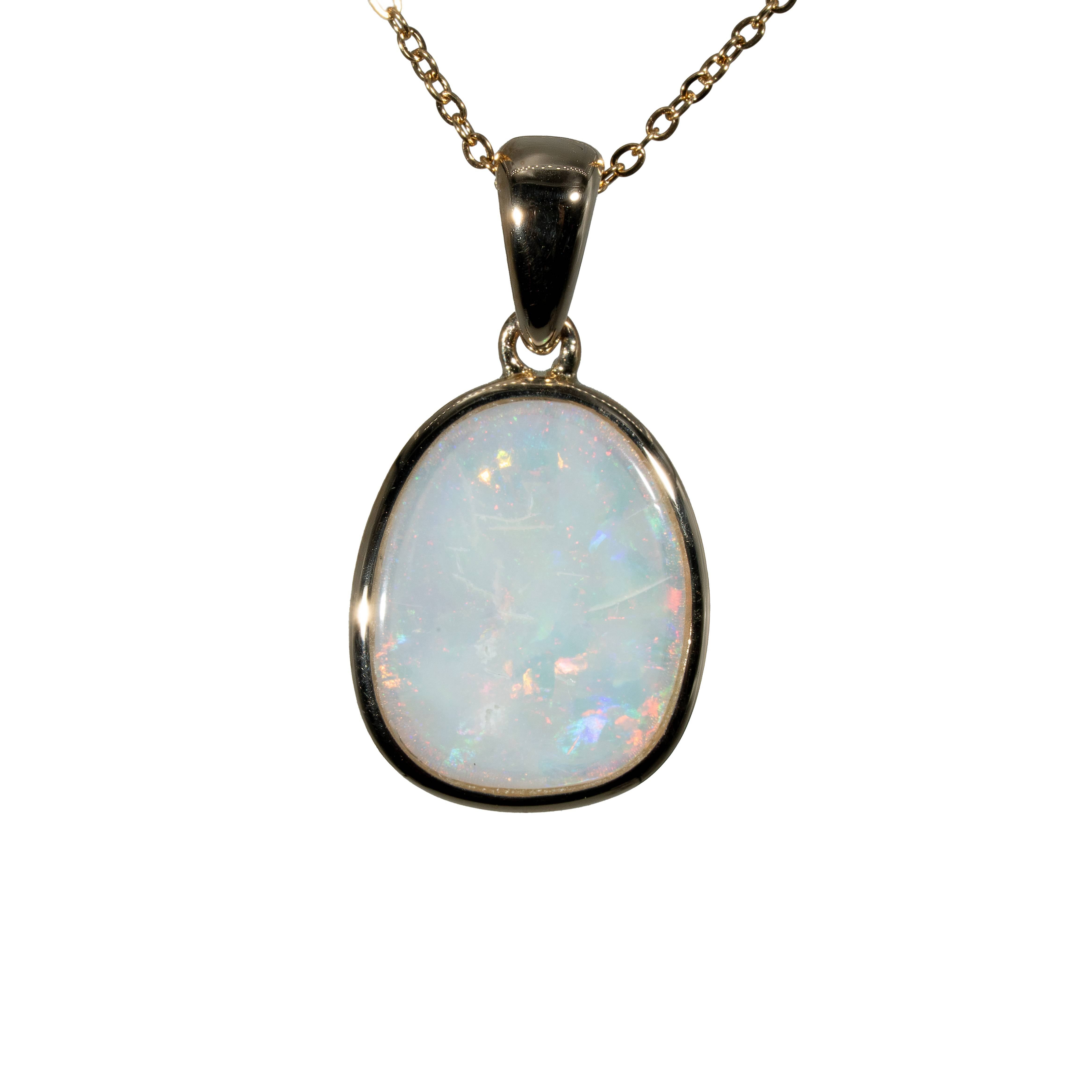 Light Opal Pendant in 9K Yellow Gold - Multicolour