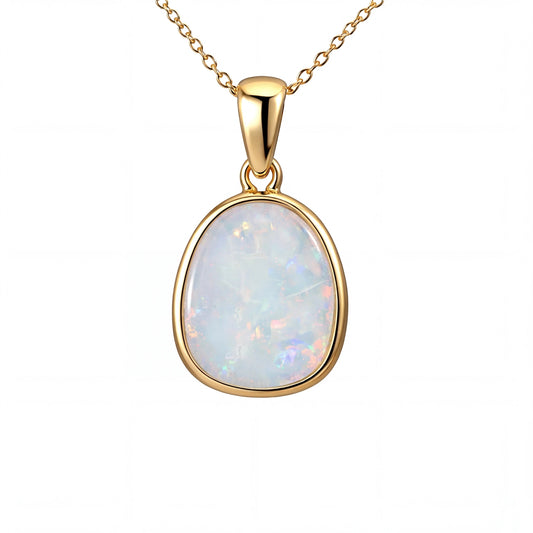 Light Opal Pendant in 9K Yellow Gold - Multicolour - Australian Opal Cutters and Pearl Divers