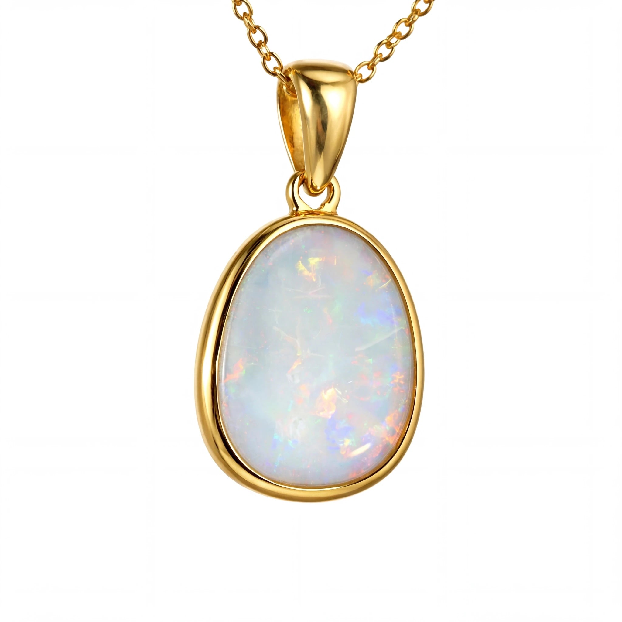 Light Opal Pendant in 9K Yellow Gold - Multicolour - Australian Opal Cutters and Pearl Divers