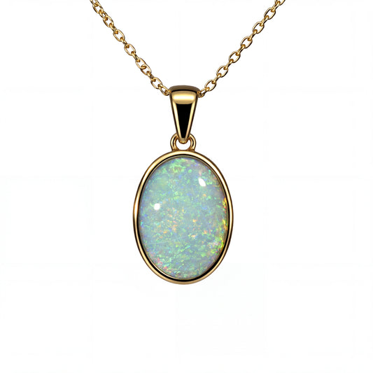 Light Opal Pendant in 9K Yellow Gold - Multicolour
