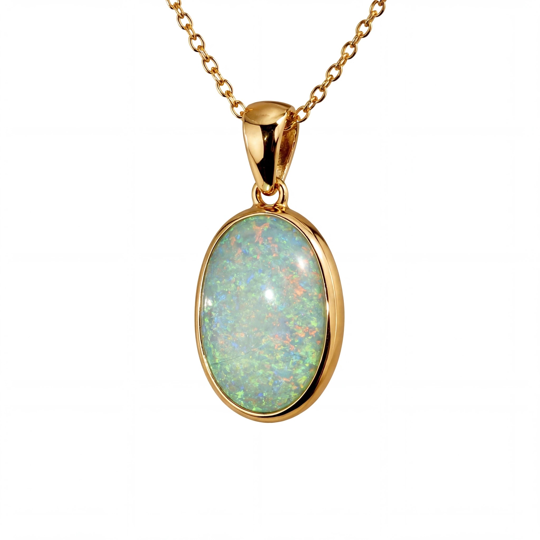 Light Opal Pendant in 9K Yellow Gold - Multicolour - Australian Opal Cutters and Pearl Divers