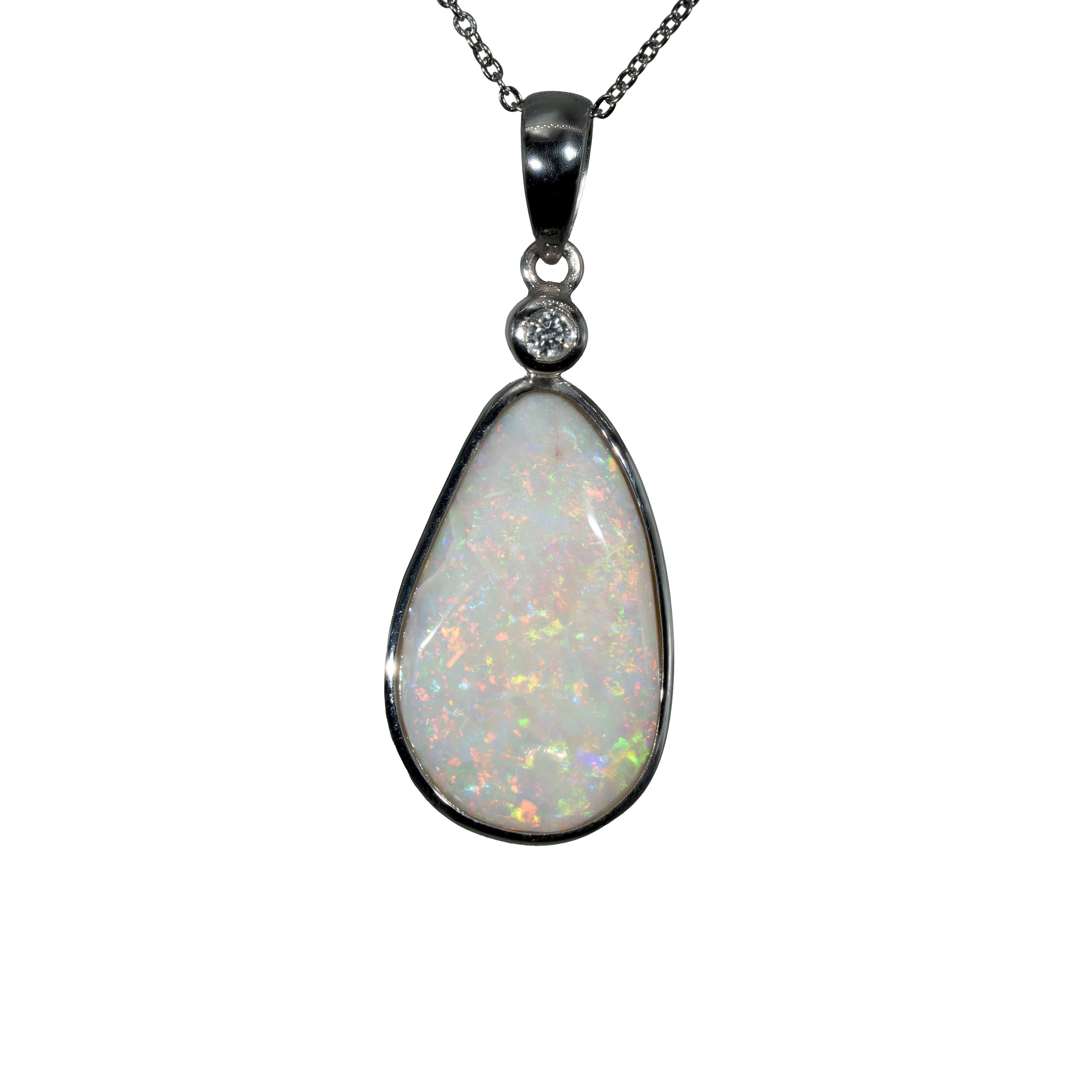 Light Opal Pendant in Platinum - Multicolour