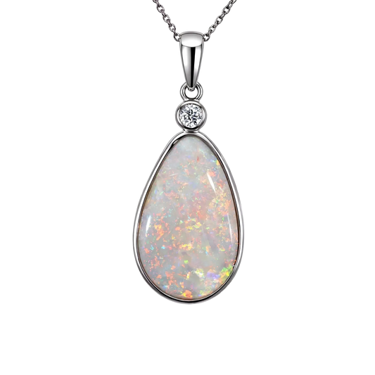 Light Opal Pendant in Platinum - Multicolour - Australian Opal Cutters and Pearl Divers
