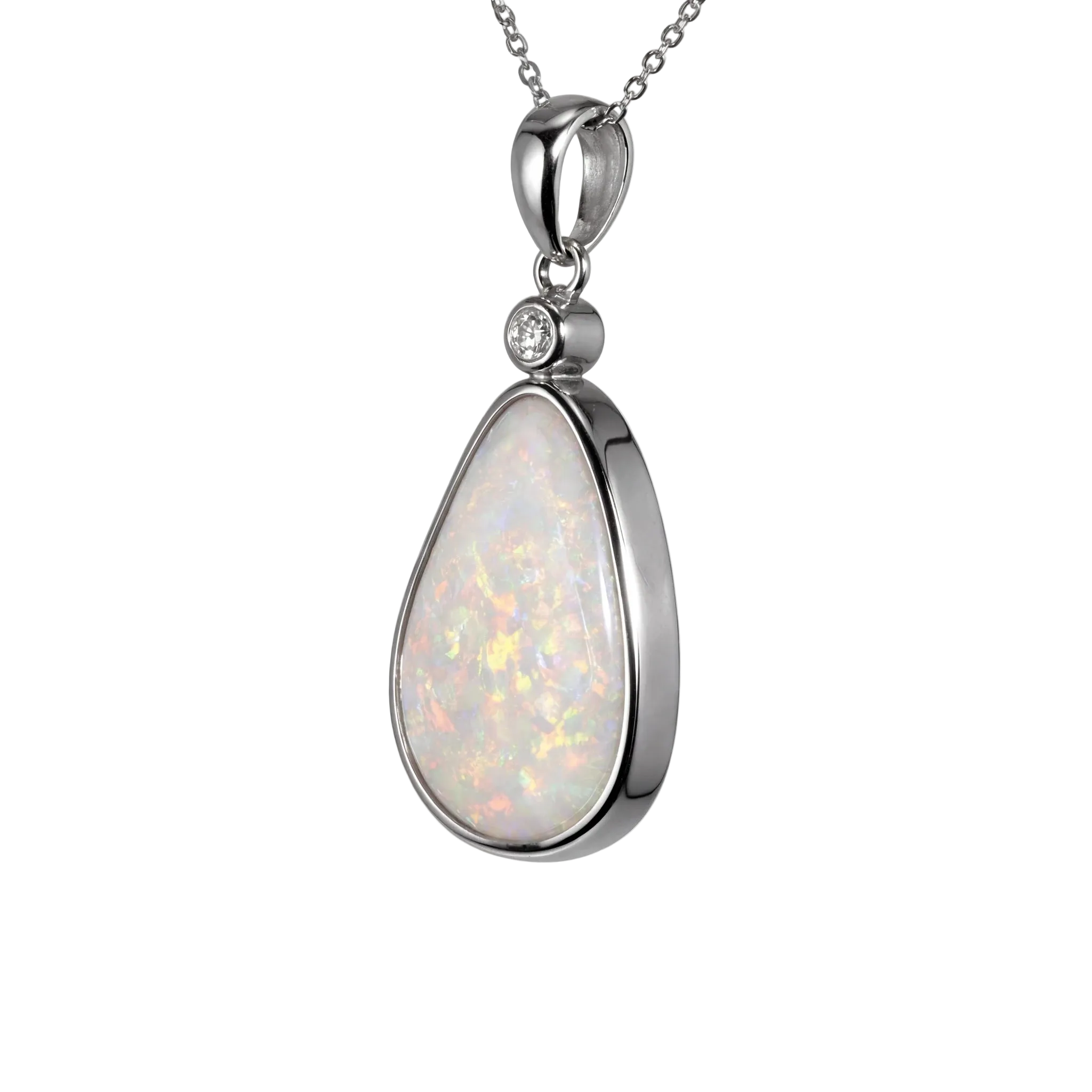 Light Opal Pendant in Platinum - Multicolour - Australian Opal Cutters and Pearl Divers