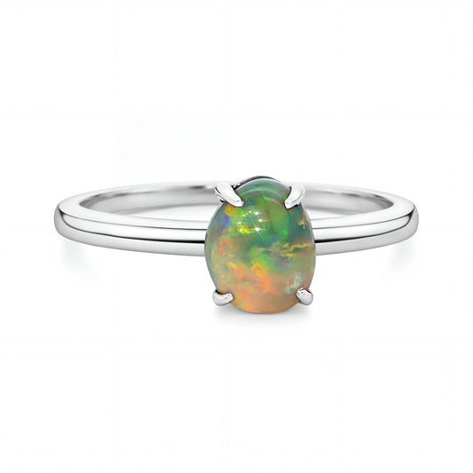 Dark Opal Ring in 14K White Gold - Multicolour - Australian Opal Cutters and Pearl Divers