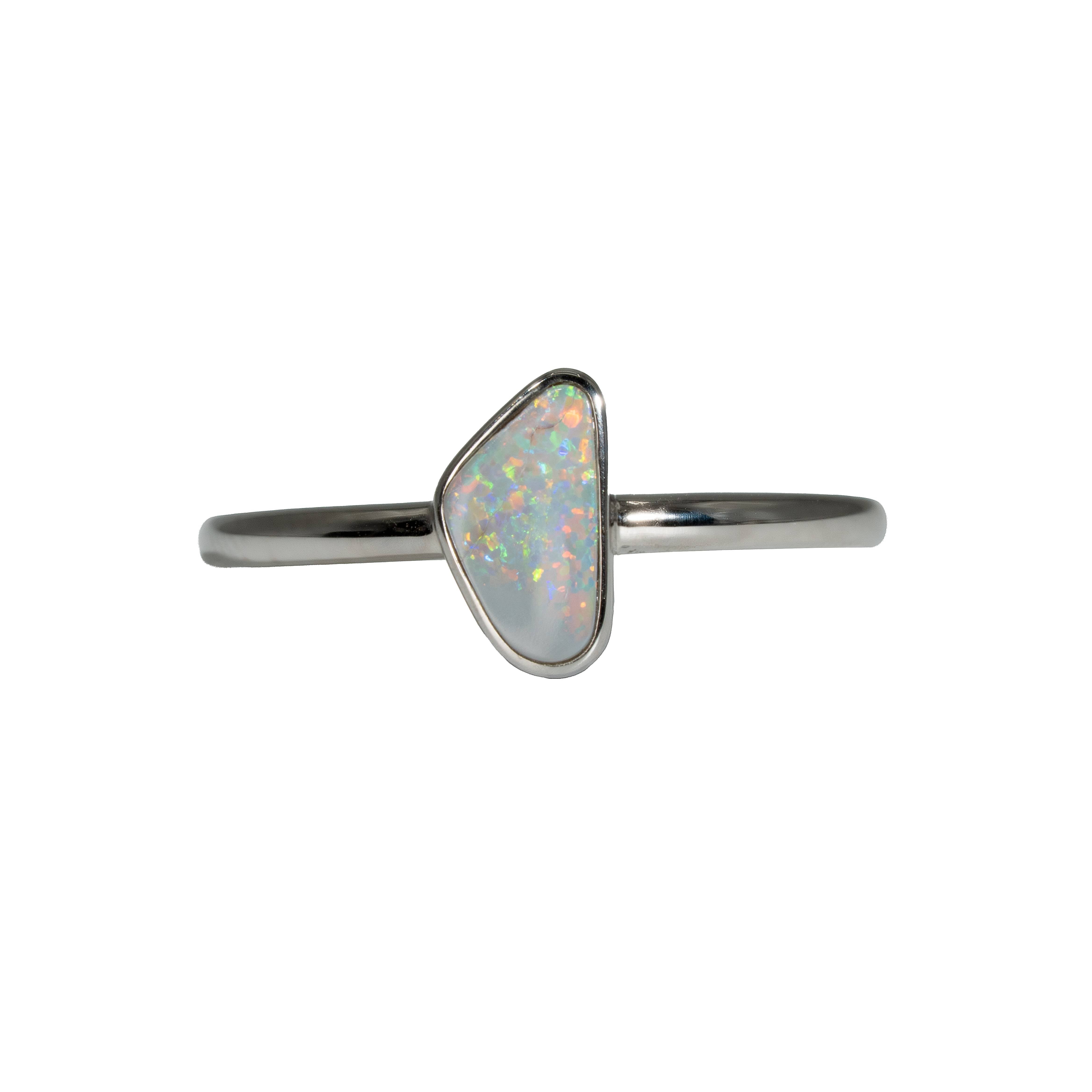 Black Opal Ring in 14K White Gold - Multicolour