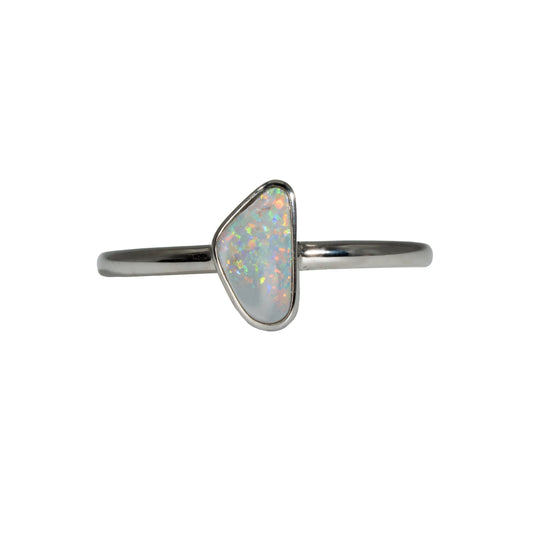 Black Opal Ring in 14K White Gold - Multicolour