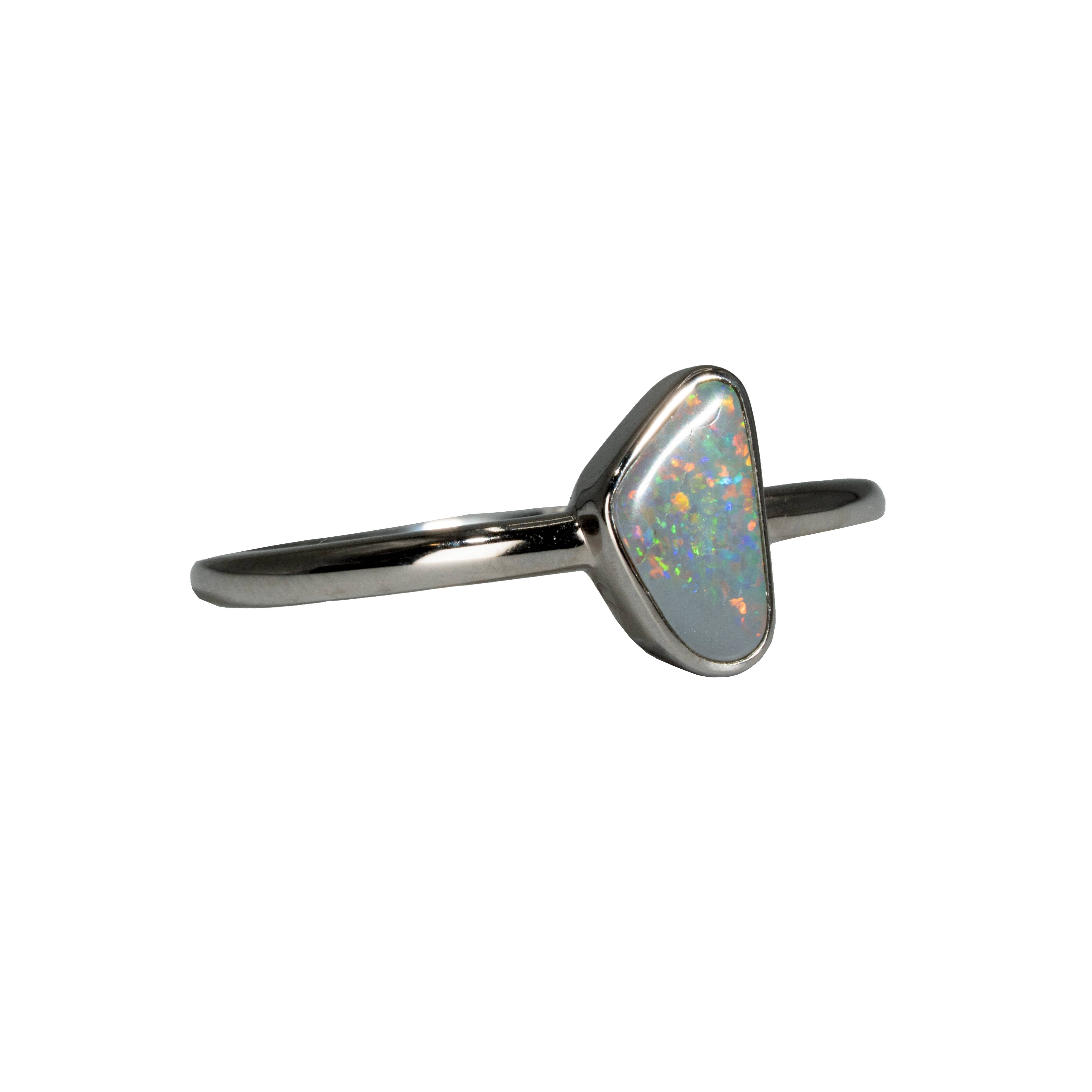 Black Opal Ring in 14K White Gold - Multicolour