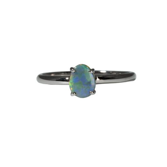 Black Opal Ring in 14K White Gold - Multicolour
