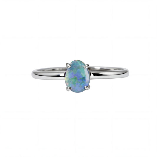 Black Opal Ring in 14K White Gold - Multicolour - Australian Opal Cutters and Pearl Divers