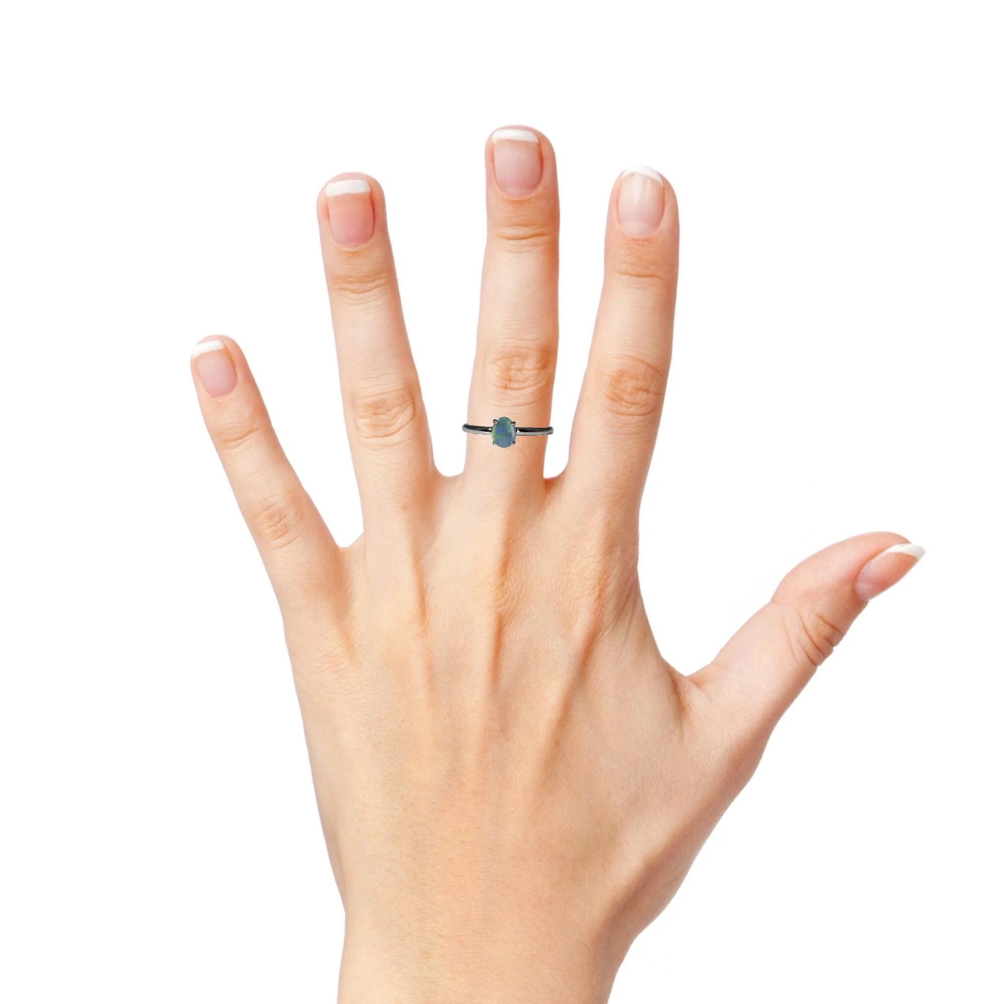 Black Opal Ring in 14K White Gold - Multicolour