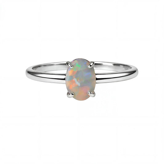 Dark Opal Ring in 14K White Gold - Multicolour - Australian Opal Cutters and Pearl Divers