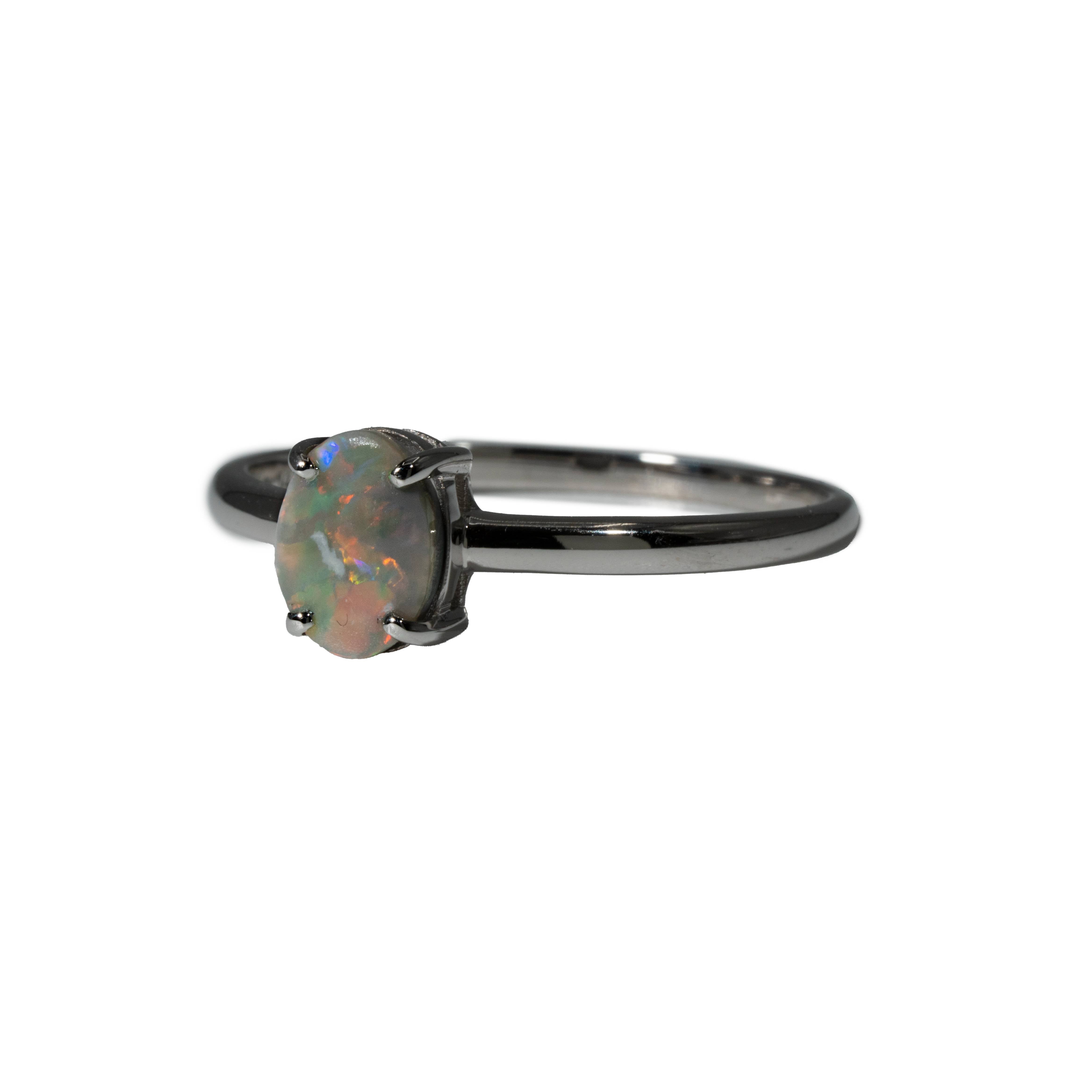 Black Opal Ring in 14K White Gold - Multicolour