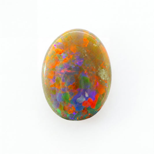 Multicoloured opal stone on a white background