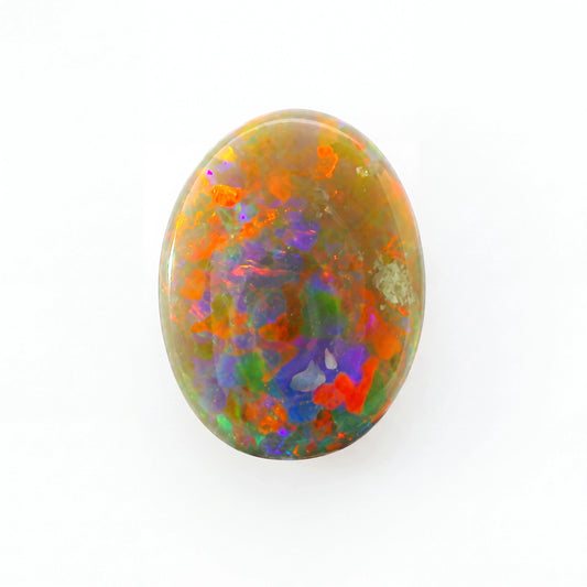 Multicoloured opal stone on a white background