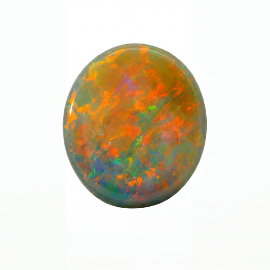 Multicoloured opal stone on a white background