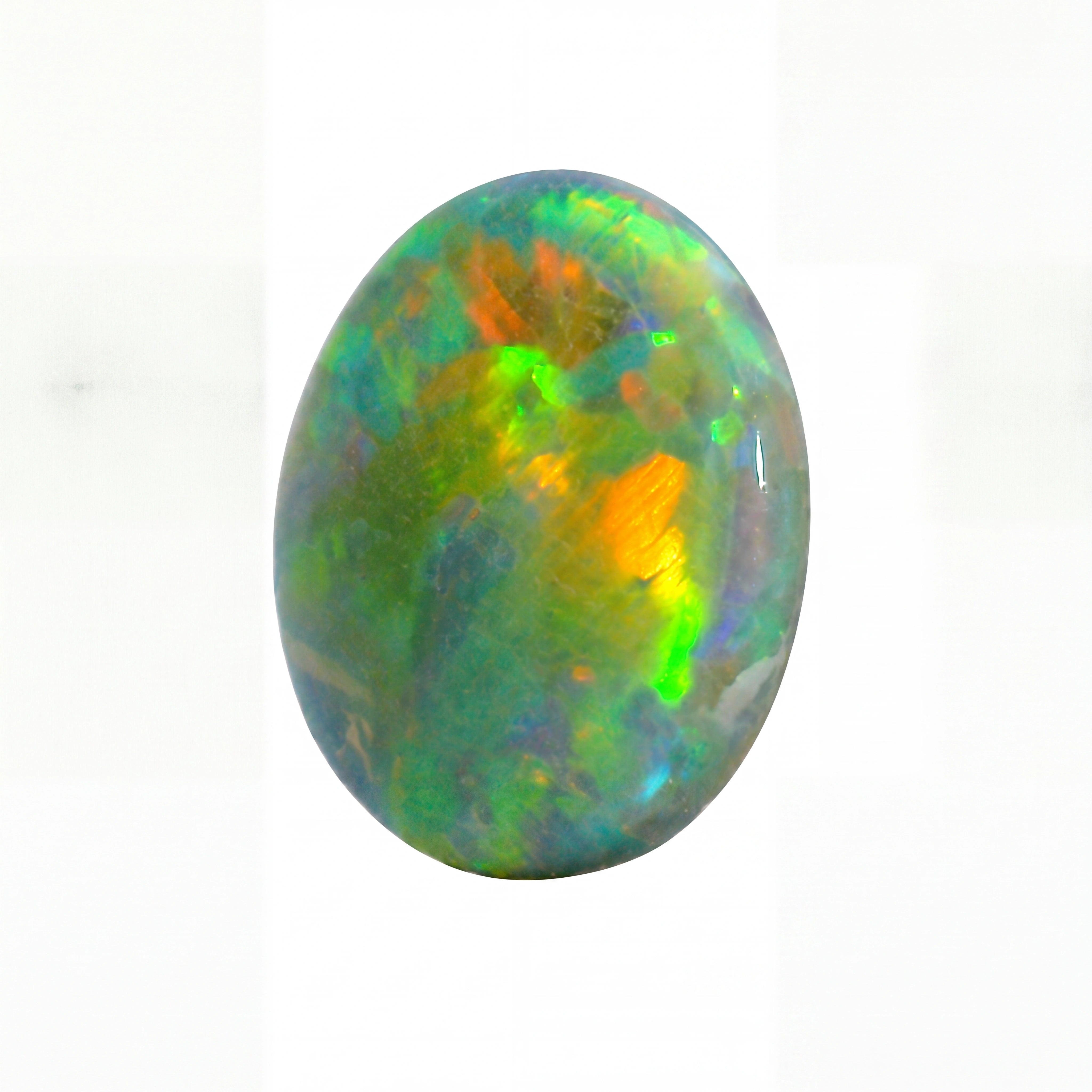 Multicoloured opal stone on a white background