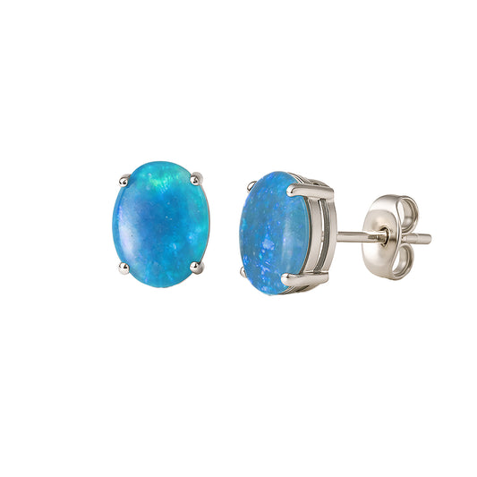 Triplet Opal Earrings in 925 Sterling Silver - Green-Blue