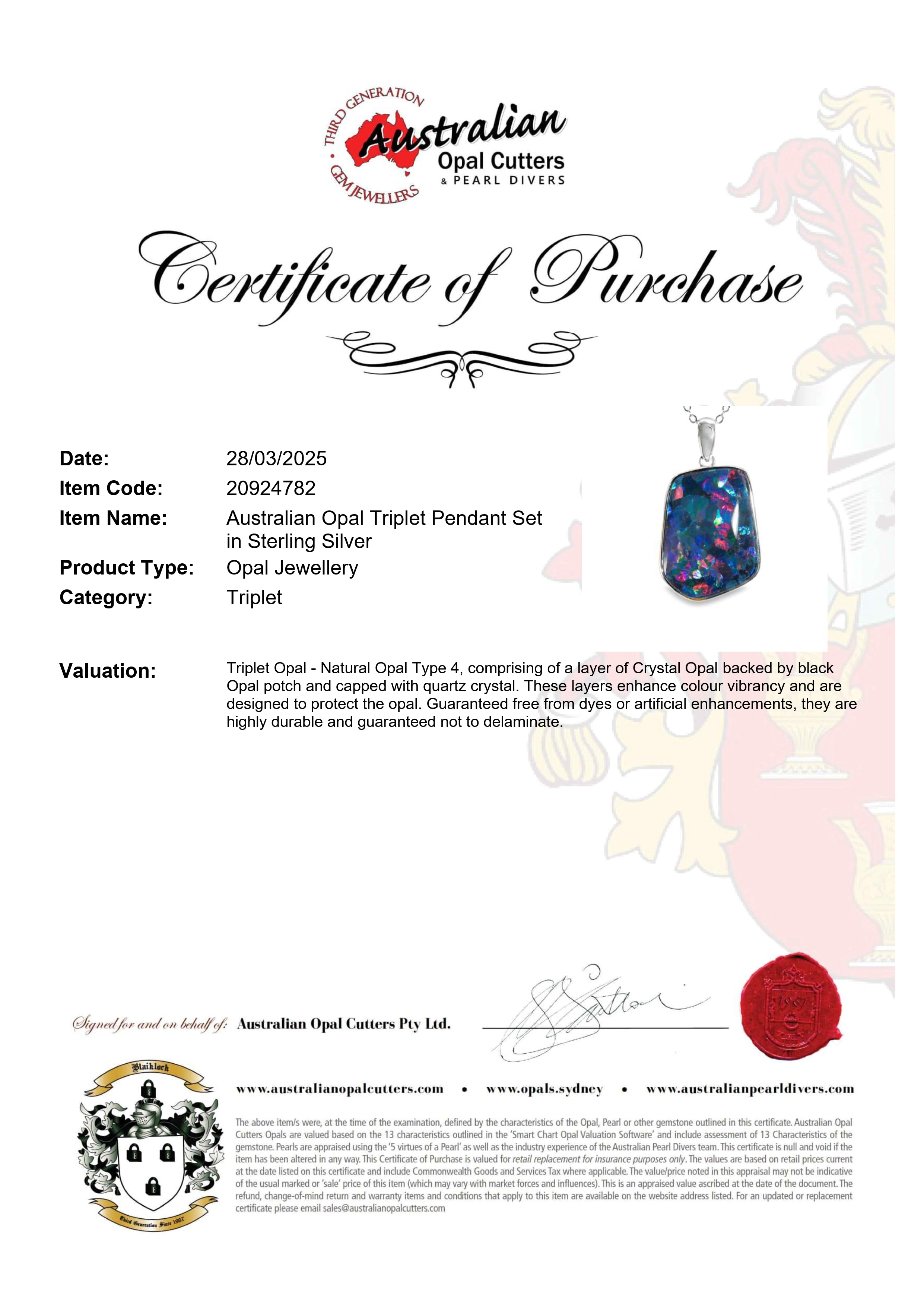 Triplet Opal Pendant in 925 Sterling Silver - Multicolour