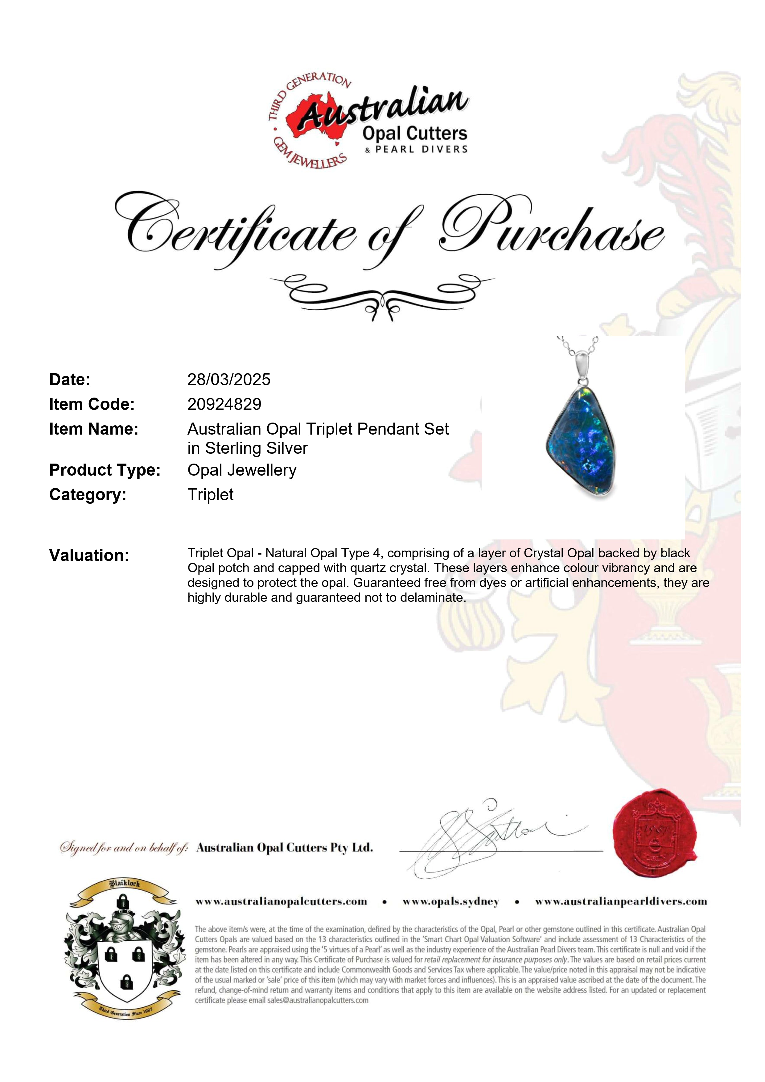 Triplet Opal Pendant in 925 Sterling Silver - Multicolour