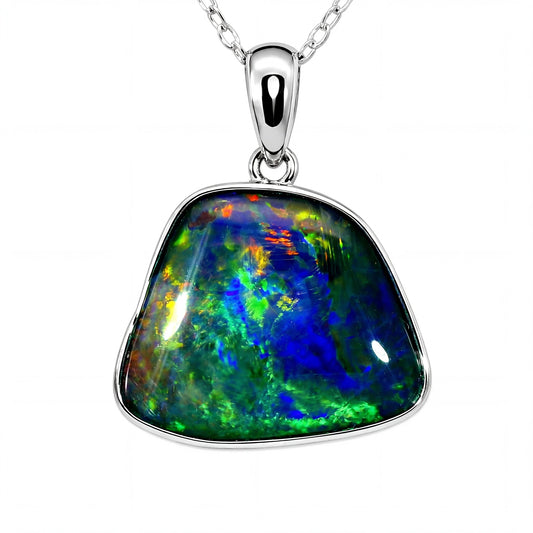Triplet Opal Pendant in 925 Sterling Silver - Multicolour - Australian Opal Cutters and Pearl Divers