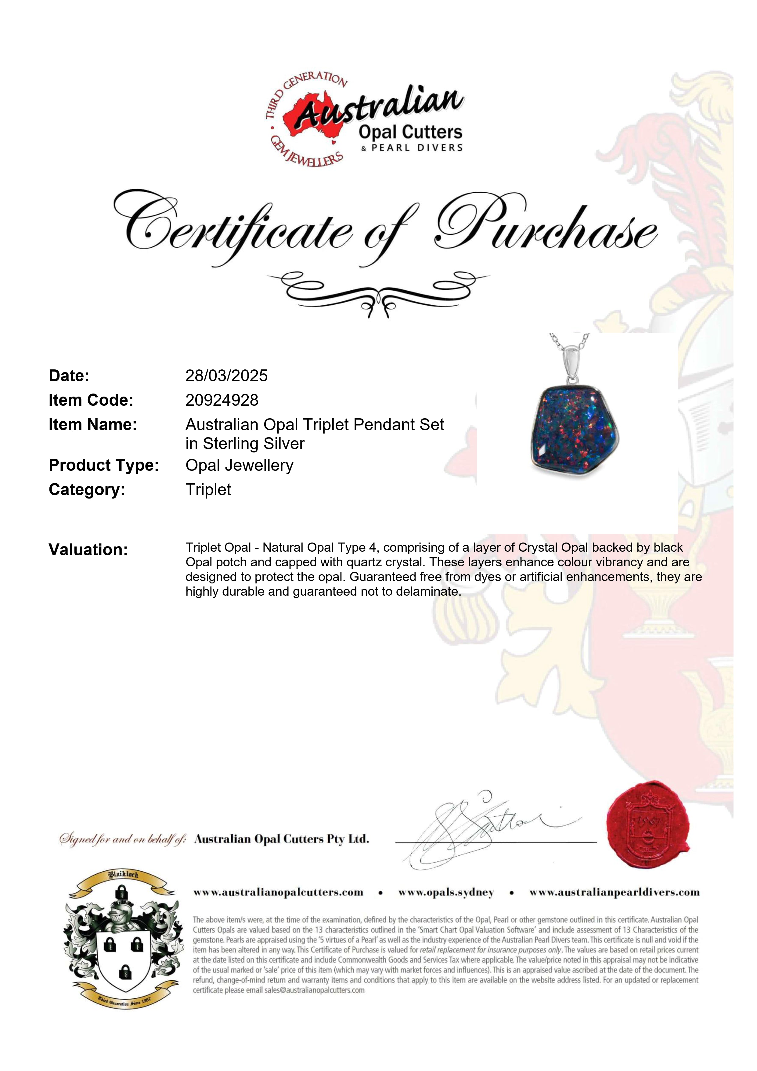 Triplet Opal Pendant in 925 Sterling Silver - Multicolour