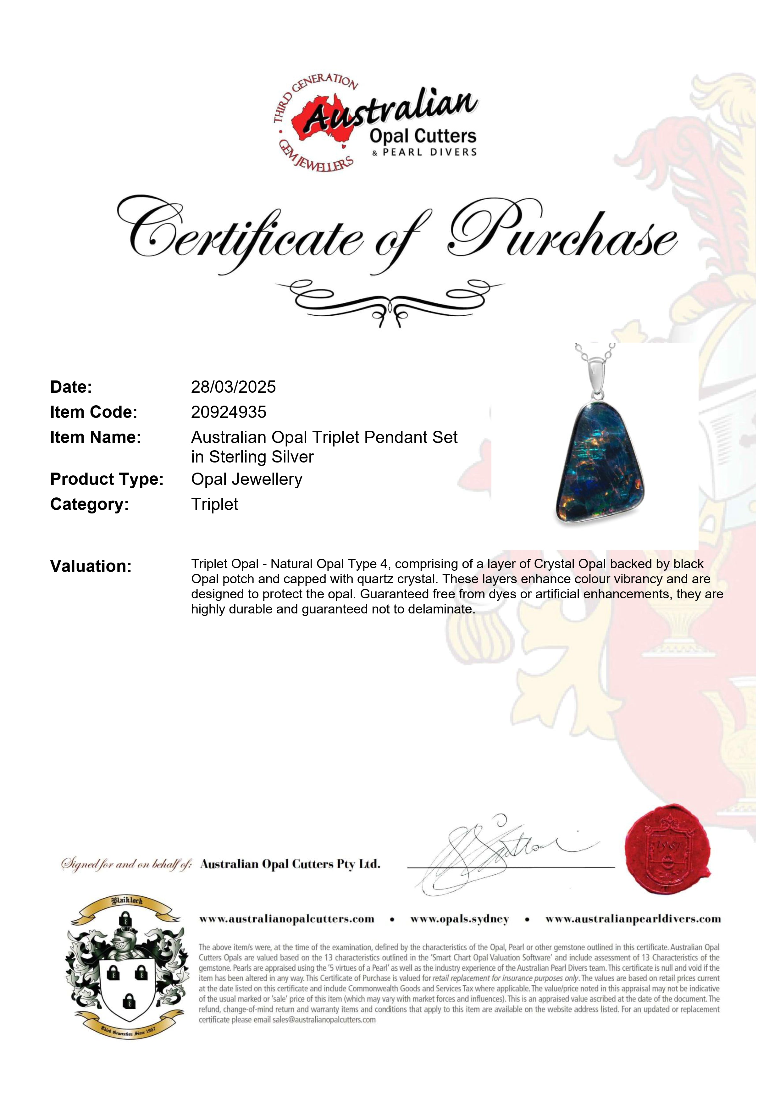 Triplet Opal Pendant in 925 Sterling Silver - Multicolour