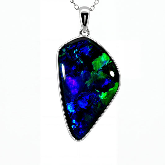 Triplet Opal Pendant in 925 Sterling Silver - Green-Blue