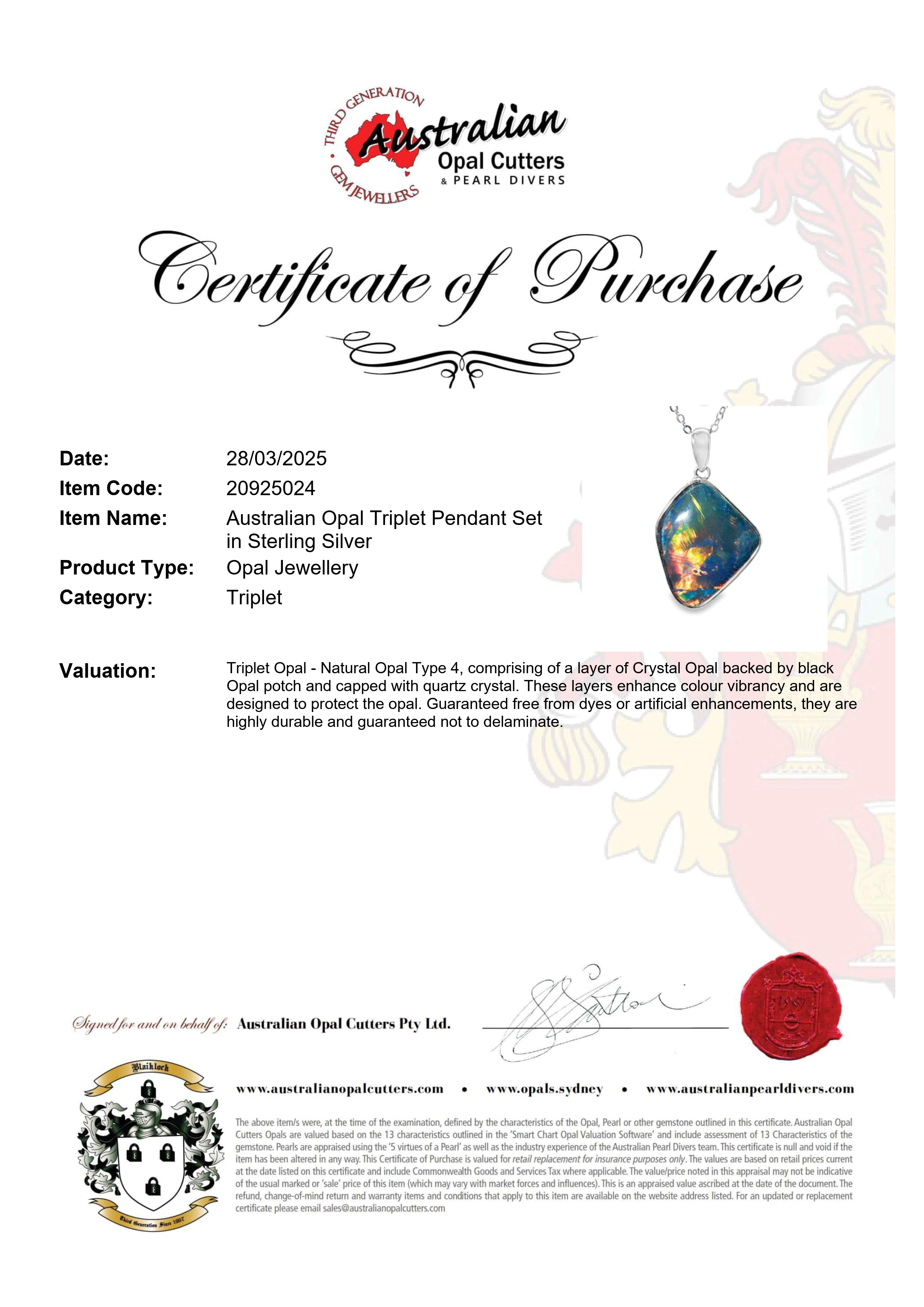 Triplet Opal Pendant in 925 Sterling Silver - Multicolour