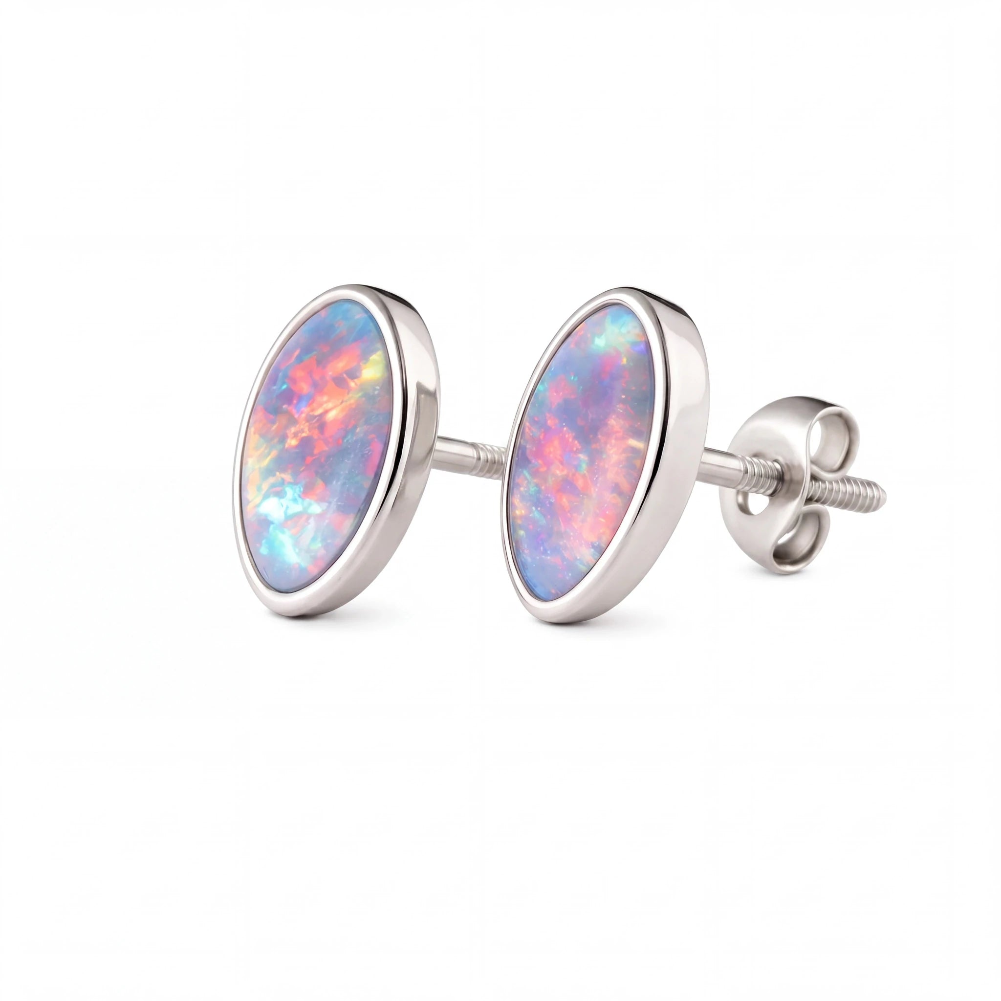 Triplet Opal Earrings in 925 Sterling Silver - Multicolour - Australian Opal Cutters and Pearl Divers