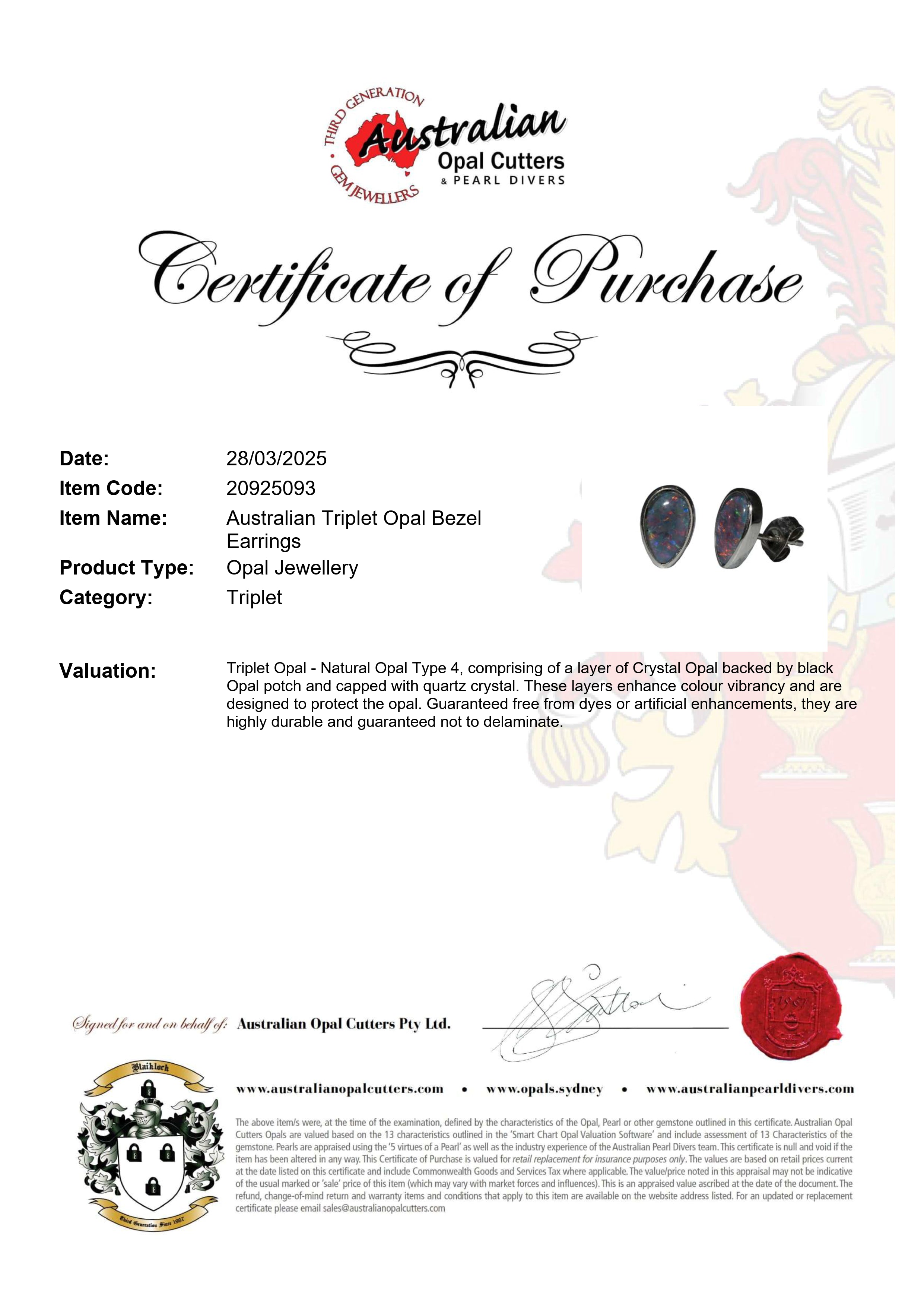 Triplet Opal Earrings in 925 Sterling Silver - Multicolour