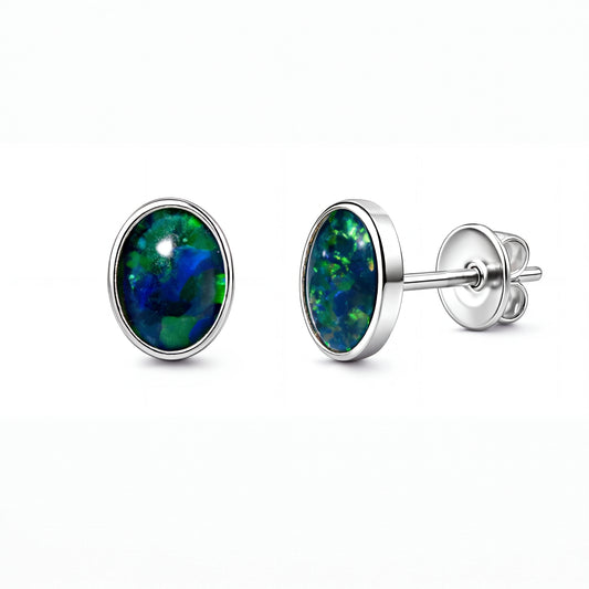 Triplet Opal Earrings in 925 Sterling Silver - Green-Blue