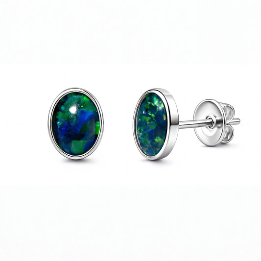 Triplet Opal Earrings in 925 Sterling Silver - Green-Blue - Australian Opal Cutters and Pearl Divers