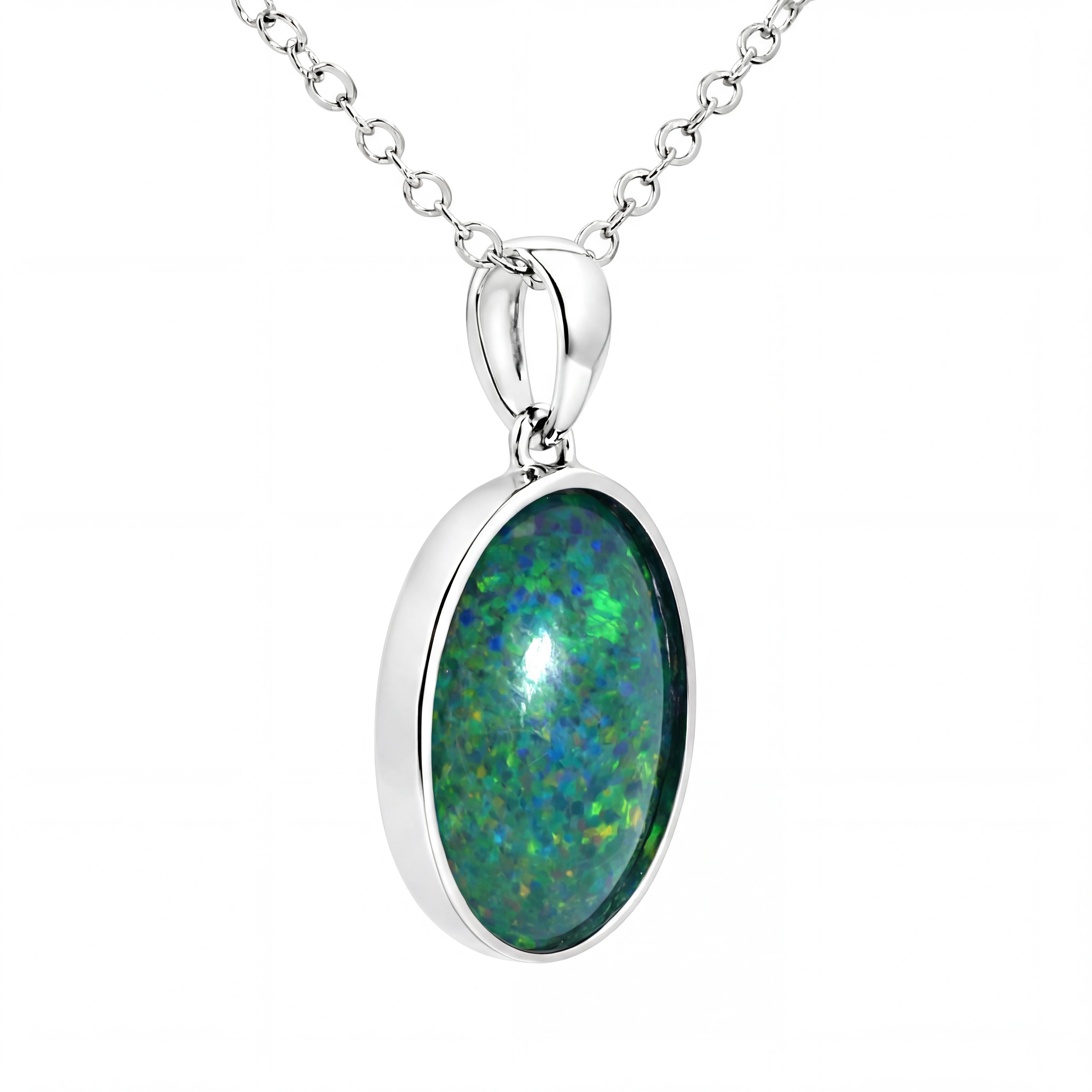 Triplet Opal Bezel Pendant Set in Stainless Steel - Blue and Green - Australian Opal Cutters and Pearl Divers
