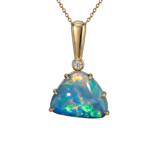 Doublet Opal Pendant in 9K Yellow Gold - Multicolour - Australian Opal Cutters and Pearl Divers