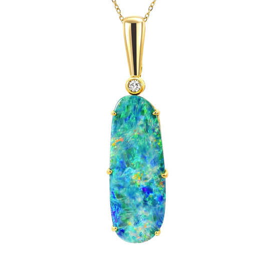 Doublet Opal Pendant in 9K Yellow Gold - Multicolour - Australian Opal Cutters and Pearl Divers